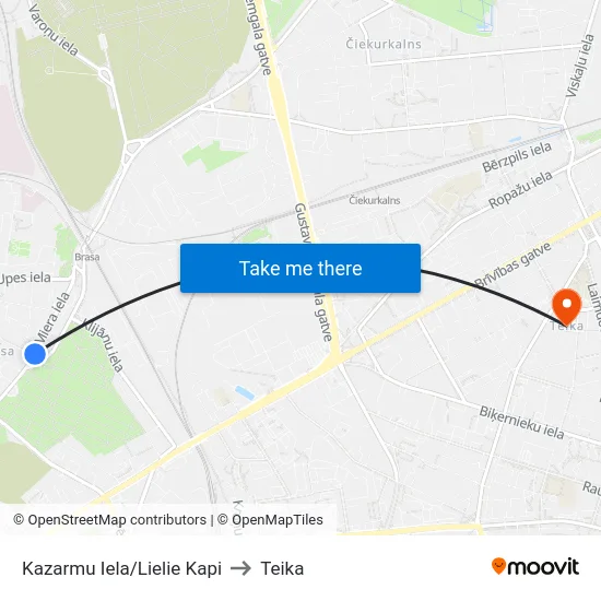 Kazarmu Iela/Lielie Kapi to Teika map