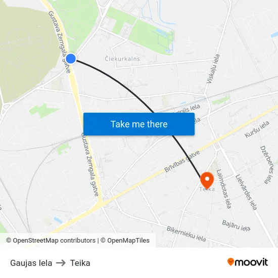 Gaujas Iela to Teika map