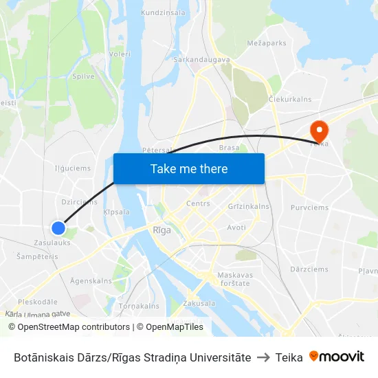 Botāniskais Dārzs/Rīgas Stradiņa Universitāte to Teika map