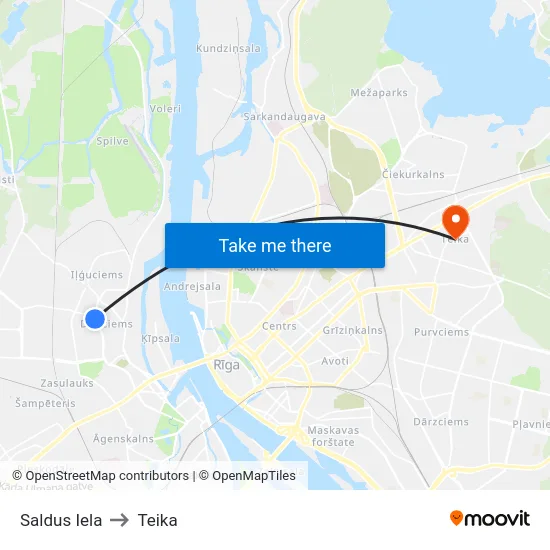 Saldus Iela to Teika map