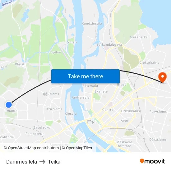 Dammes Iela to Teika map
