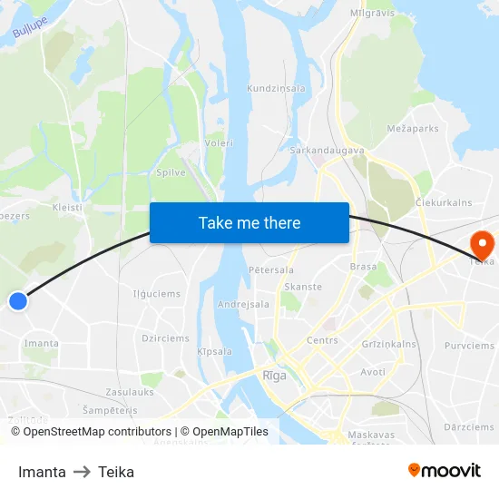 Imanta to Teika map