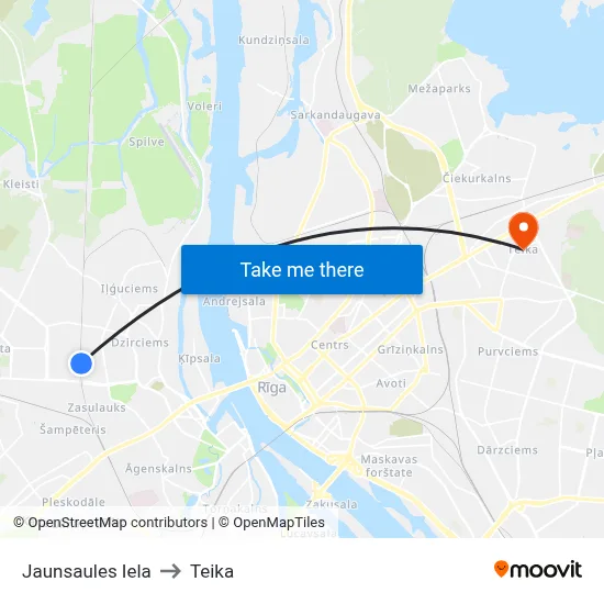 Jaunsaules Iela to Teika map