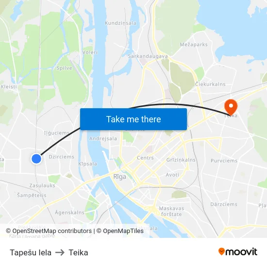 Tapešu Iela to Teika map