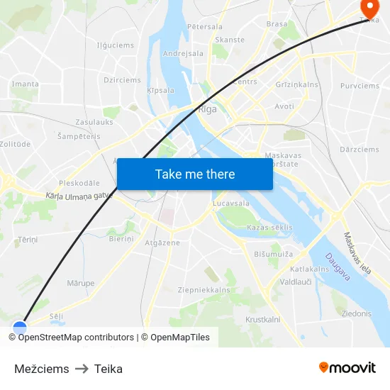 Mežciems to Teika map