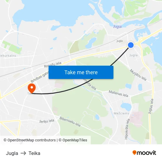 Jugla to Teika map