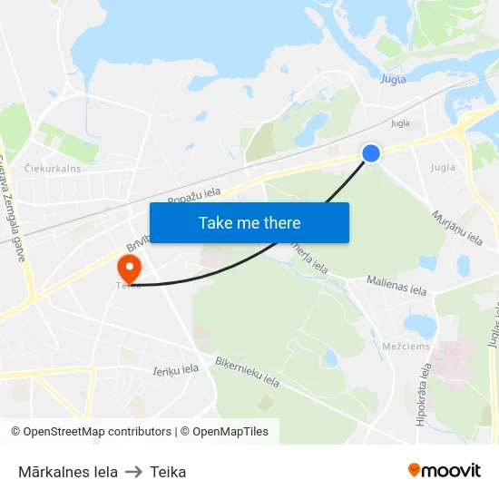 Mārkalnes Iela to Teika map