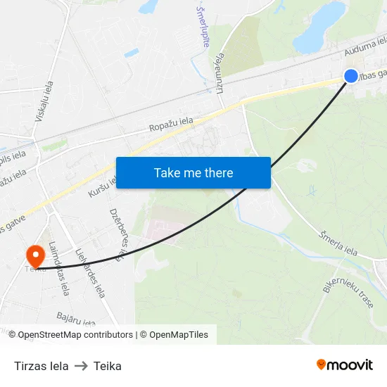 Tirzas Iela to Teika map
