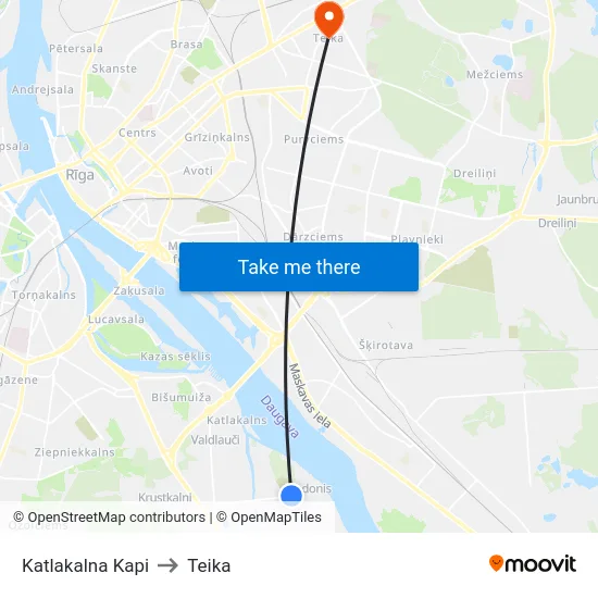 Katlakalna Kapi to Teika map