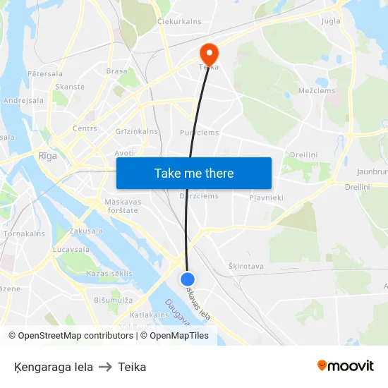Ķengaraga Iela to Teika map