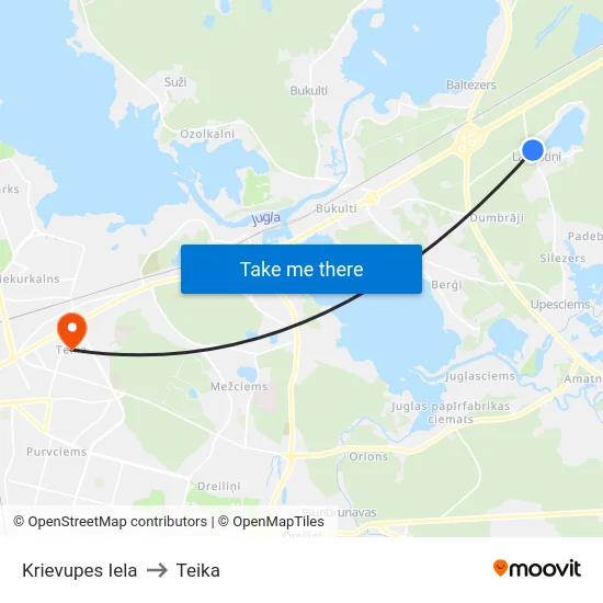 Krievupes Iela to Teika map