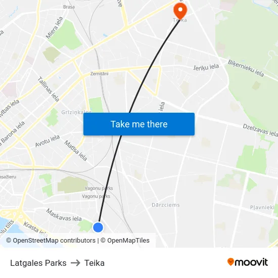 Latgales Parks to Teika map