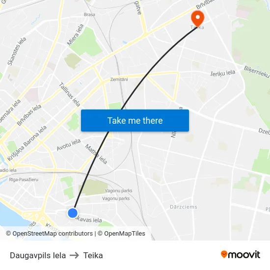 Daugavpils Iela to Teika map