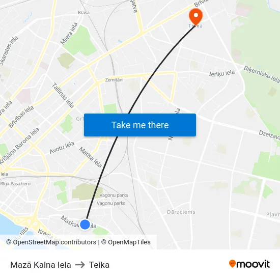 Mazā Kalna Iela to Teika map