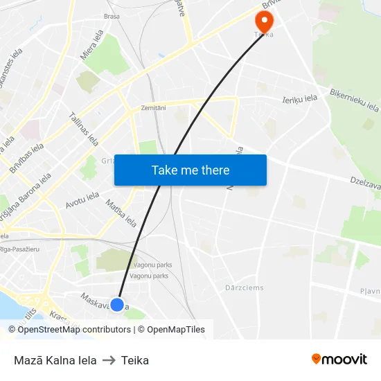 Mazā Kalna Iela to Teika map