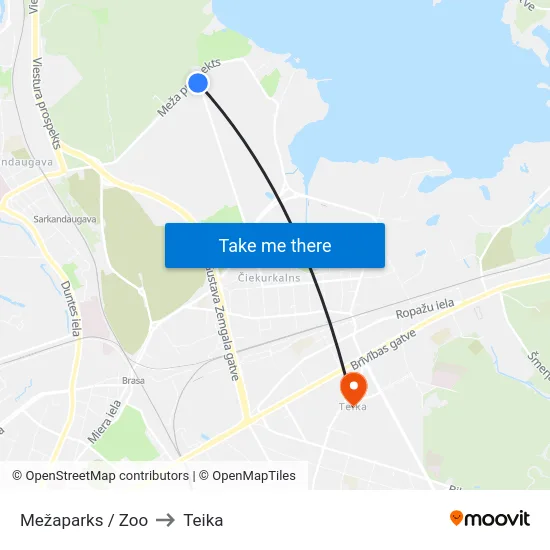 Mežaparks / Zoo to Teika map