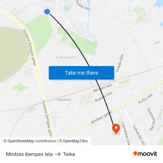 Mirdzas Ķempes Iela to Teika map