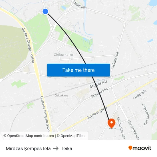 Mirdzas Ķempes Iela to Teika map
