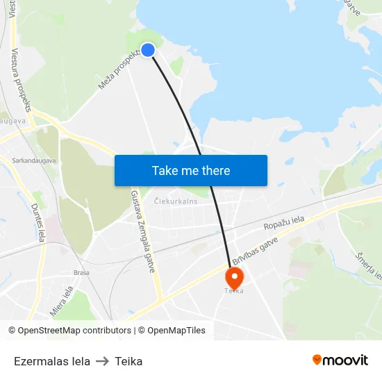 Ezermalas Iela to Teika map