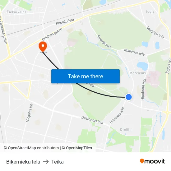 Biķernieku Iela to Teika map
