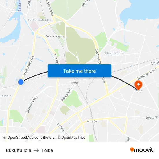 Bukultu Iela to Teika map