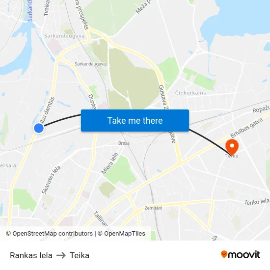 Rankas Iela to Teika map