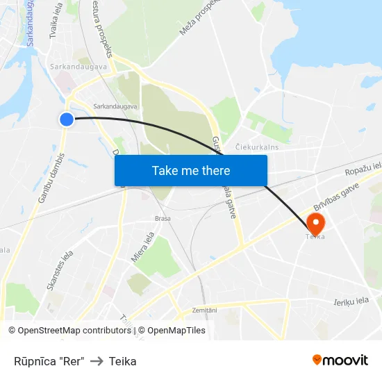 Rūpnīca "Rer" to Teika map