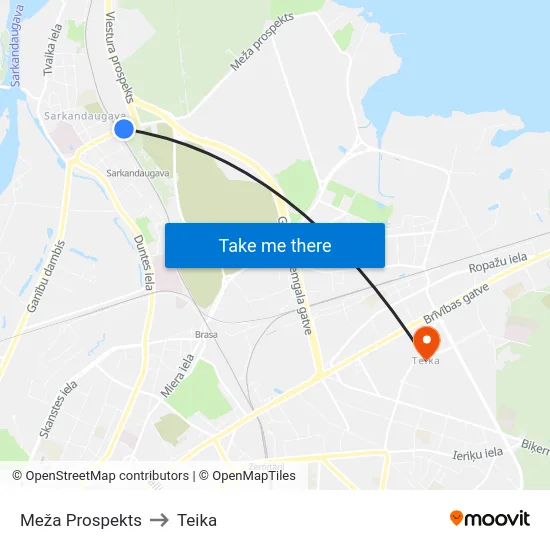 Meža Prospekts to Teika map