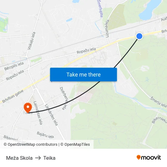 Meža Skola to Teika map