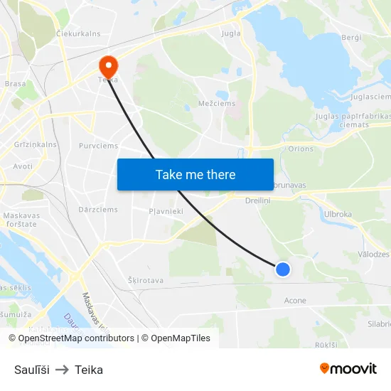 Saulīši to Teika map