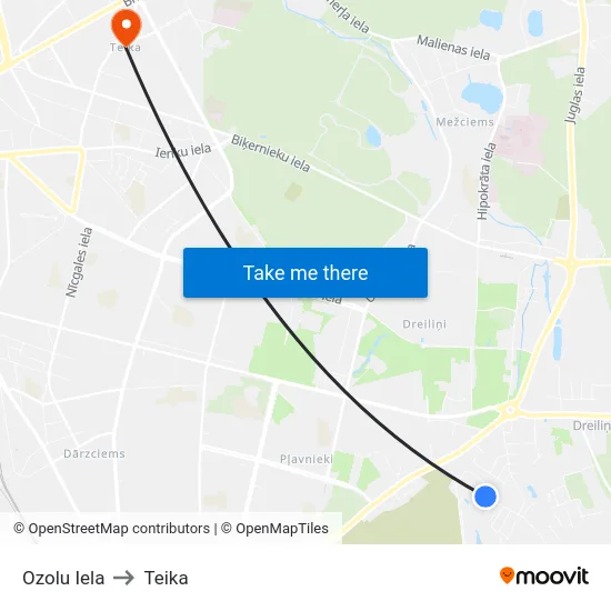 Ozolu Iela to Teika map