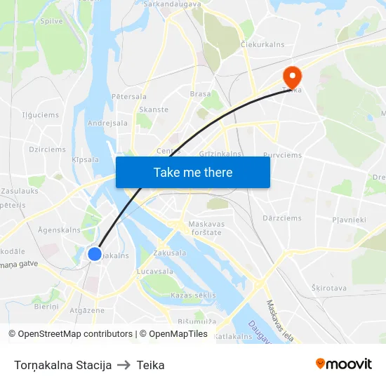 Torņakalna Stacija to Teika map