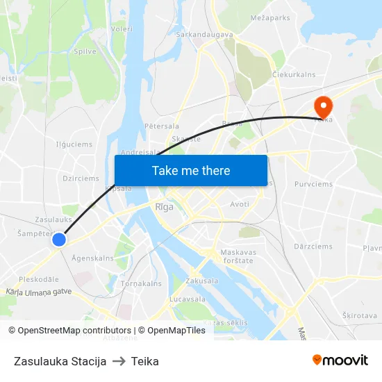 Zasulauka Stacija to Teika map