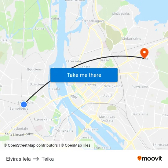 Elvīras Iela to Teika map