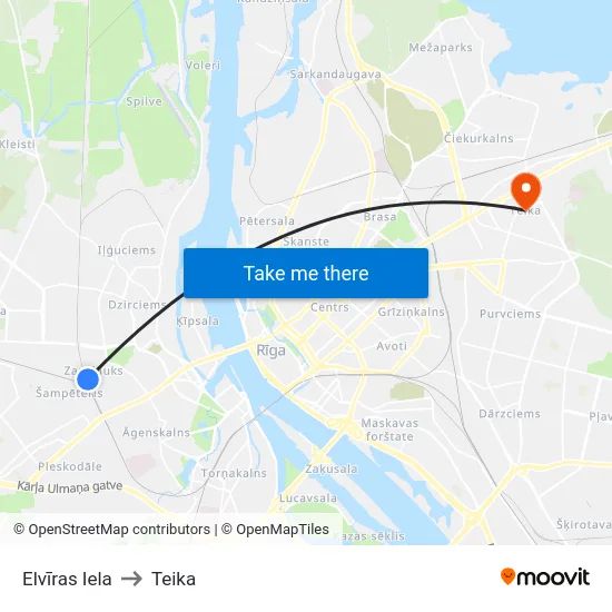 Elvīras Iela to Teika map