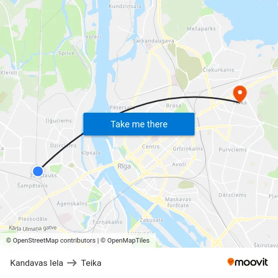 Kandavas Iela to Teika map