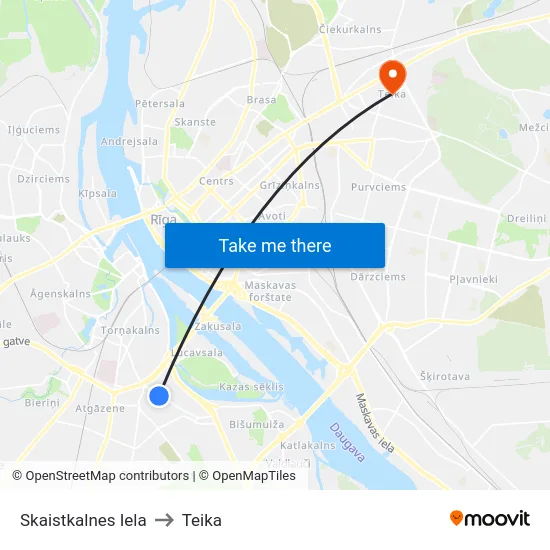 Skaistkalnes Iela to Teika map