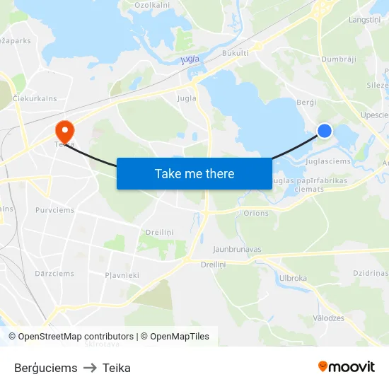 Berģuciems to Teika map