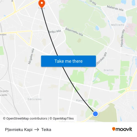 Pļavnieku Kapi to Teika map