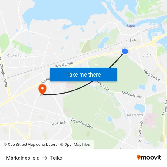 Mārkalnes Iela to Teika map