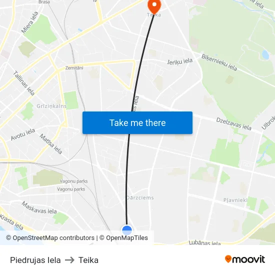 Piedrujas Iela to Teika map