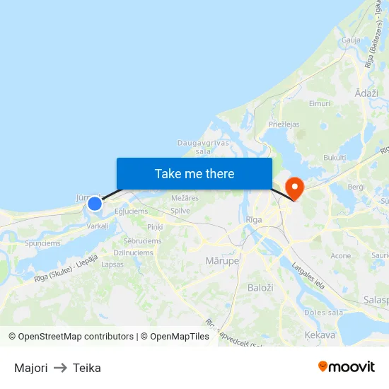 Majori to Teika map