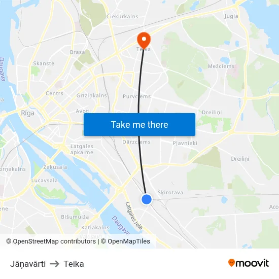 Jāņavārti to Teika map