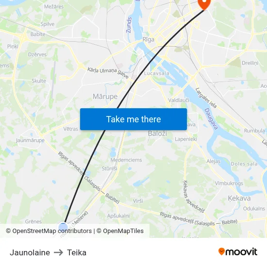 Jaunolaine to Teika map