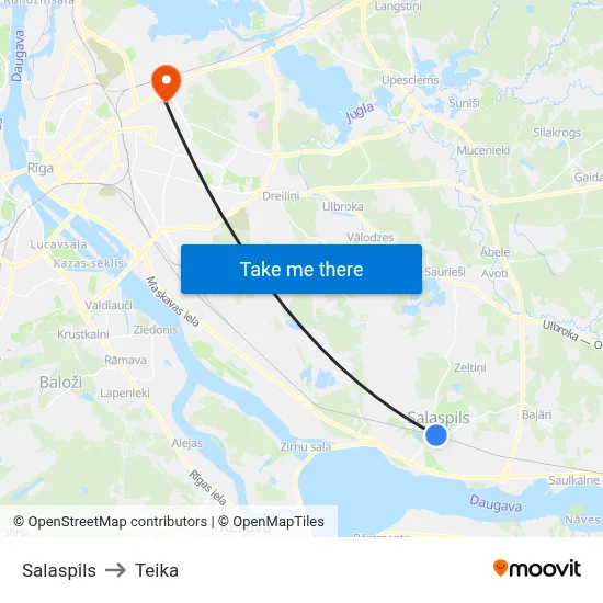 Salaspils to Teika map