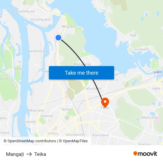 Mangaļi to Teika map