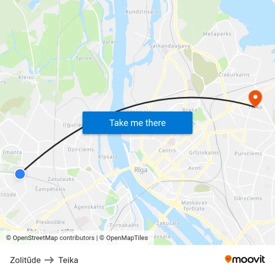 Zolitūde to Teika map