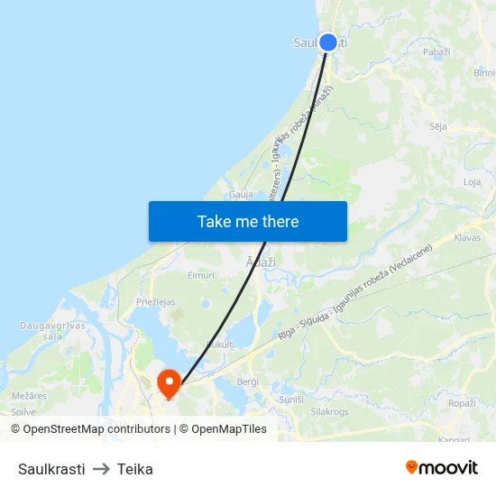 Saulkrasti to Teika map