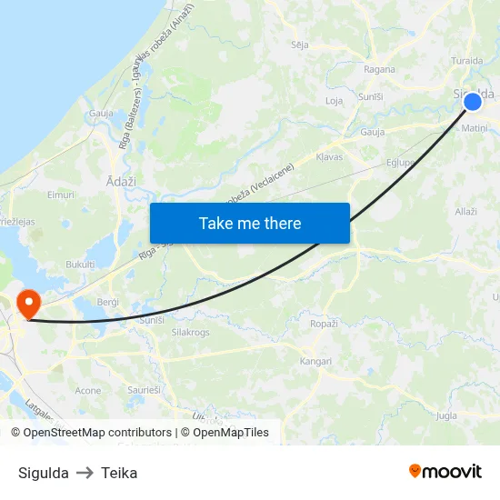 Sigulda to Teika map