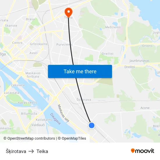 Šķirotava to Teika map